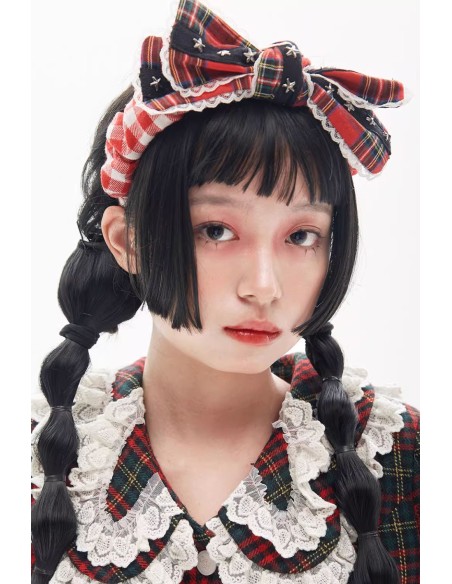 Red Tartan Bow Diadem ~ SOS MEME CLUB