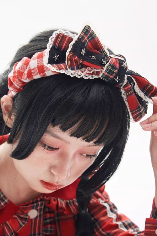 Red Tartan Bow Diadem ~ SOS MEME CLUB