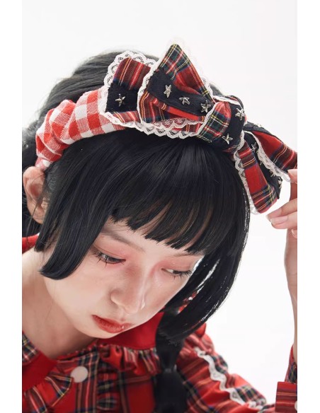 Diadema con Lazo de Tartán Rojo ~ SOS MEME CLUB