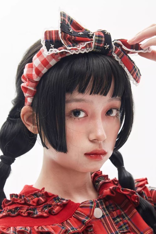 Red Tartan Bow Diadem ~ SOS MEME CLUB