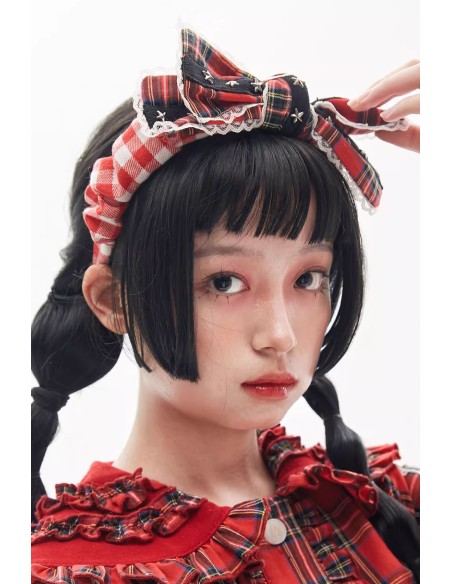 Diadema con Lazo de Tartán Rojo ~ SOS MEME CLUB