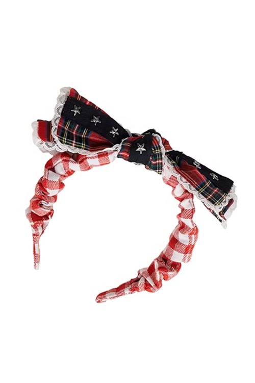 Diadema con Lazo de Tartán Rojo ~ SOS MEME CLUB