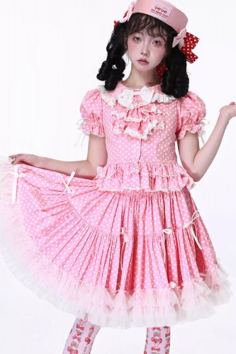 Pastel Pink Polka Dot Lolita Skirt ~ SOS MEME CLUB 2