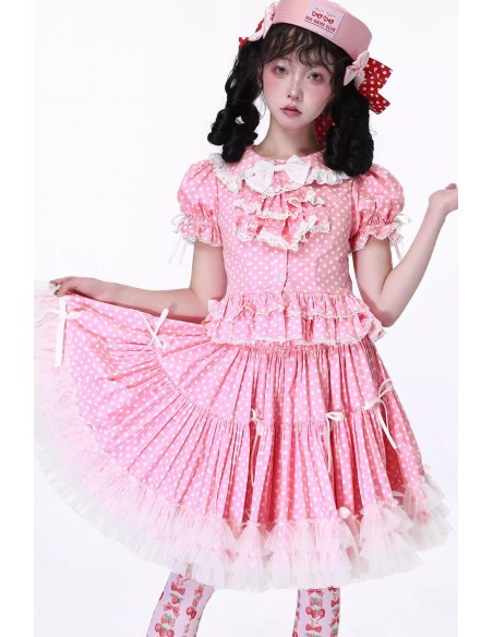 Pastel Pink Polka Dot Lolita Skirt ~ SOS MEME CLUB