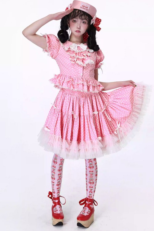 Pastel Pink Polka Dot Lolita Skirt ~ SOS MEME CLUB