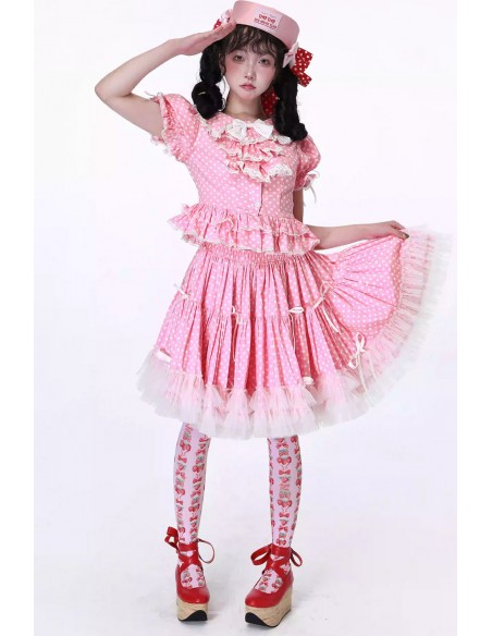 Falda Lolita Polka Dot Rosa Pastel ~ SOS MEME CLUB