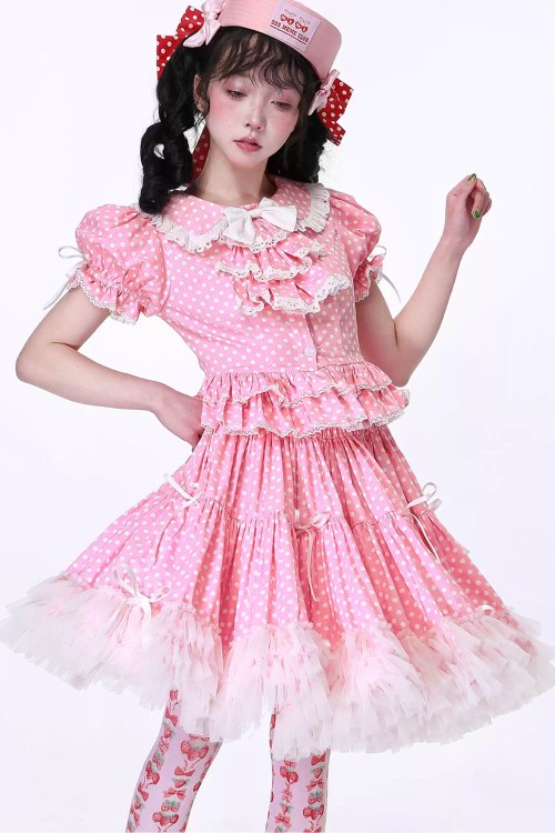 Pastel Pink Polka Dot Lolita Skirt ~ SOS MEME CLUB