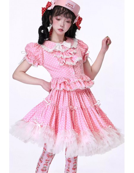 Falda Lolita Polka Dot Rosa Pastel ~ SOS MEME CLUB