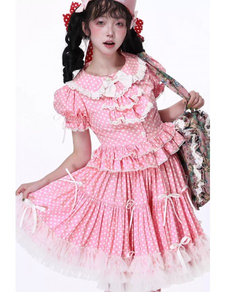 Pastel Pink Polka Dot Lolita Skirt ~ SOS MEME CLUB