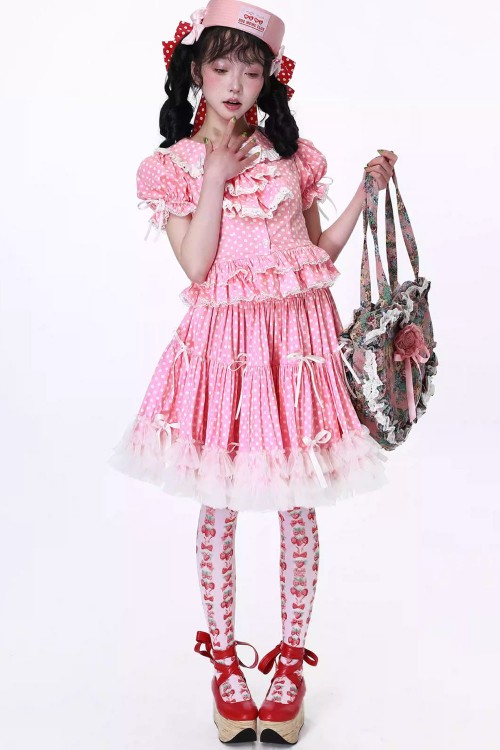 Falda Lolita Polka Dot Rosa Pastel ~ SOS MEME CLUB