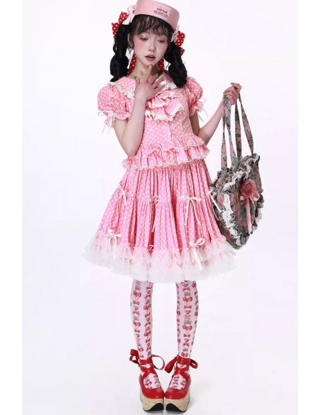 Pastel Pink Polka Dot Lolita Skirt ~ SOS MEME CLUB