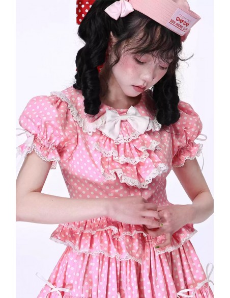 Blusa Lolita de Manga Corta Polka Dot Rosa Pastel ~ SOS MEME CLUB