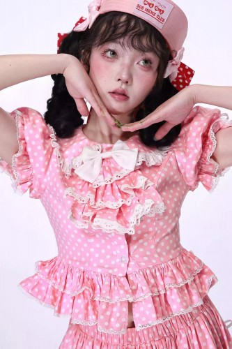 Blusa Lolita de Manga Corta Polka Dot Rosa Pastel ~ SOS MEME CLUB 2