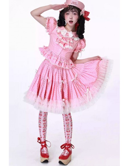 Pastel Pink Polka Dot Short-Sleeved Lolita Blouse ~ SOS MEME CLUB