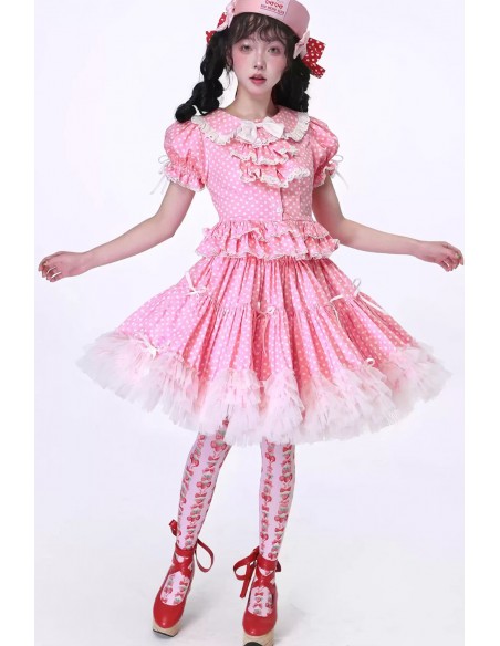 Blusa Lolita de Manga Corta Polka Dot Rosa Pastel ~ SOS MEME CLUB