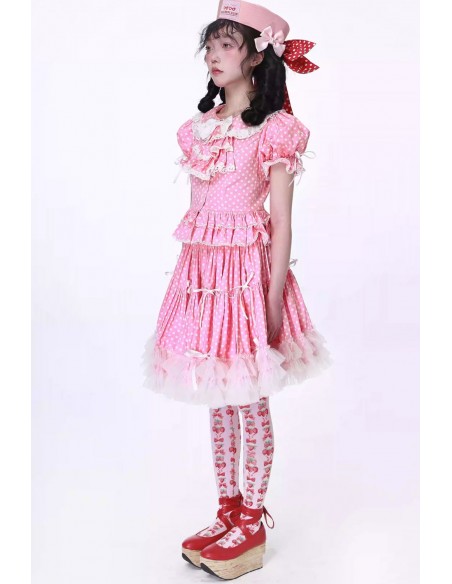 Pastel Pink Polka Dot Short-Sleeved Lolita Blouse ~ SOS MEME CLUB