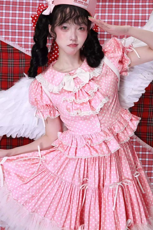 Pastel Pink Polka Dot Short-Sleeved Lolita Blouse ~ SOS MEME CLUB