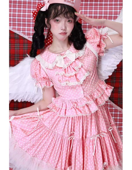 Pastel Pink Polka Dot Short-Sleeved Lolita Blouse ~ SOS MEME CLUB