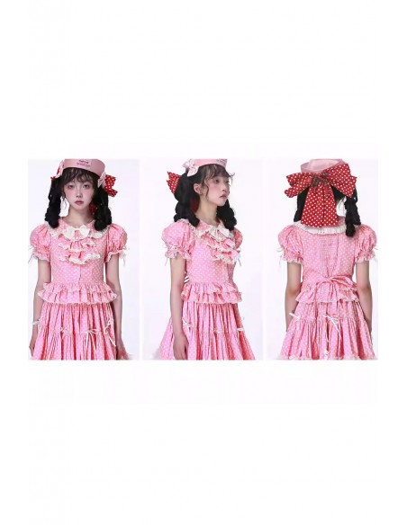 Pastel Pink Polka Dot Short-Sleeved Lolita Blouse ~ SOS MEME CLUB