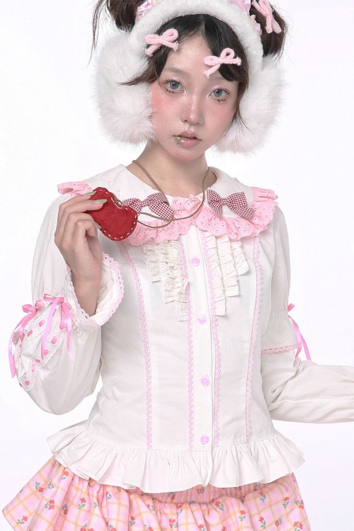 Blusa Blanca de Manga Larga Retro Bow  ~ SOS MEME CLUB