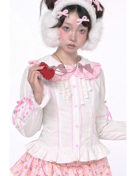 Blusa Blanca de Manga Larga Retro Bow  ~ SOS MEME CLUB