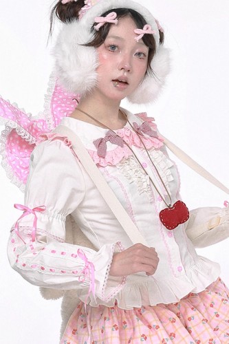 Retro Bow White and Pink Long Sleeve Blouse ~ SOS MEME CLUB 2