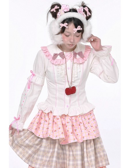 Blusa Blanca de Manga Larga Retro Bow  ~ SOS MEME CLUB