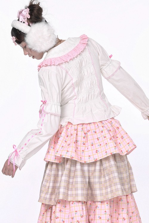 Blusa Blanca de Manga Larga Retro Bow  ~ SOS MEME CLUB