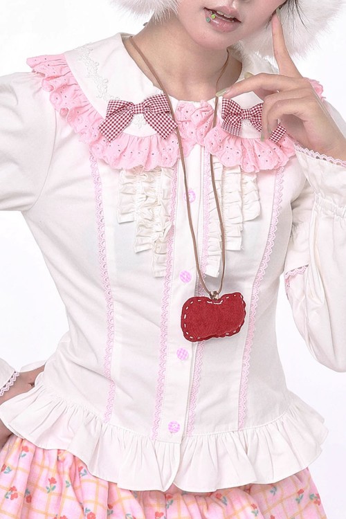 Retro Bow White and Pink Long Sleeve Blouse ~ SOS MEME CLUB