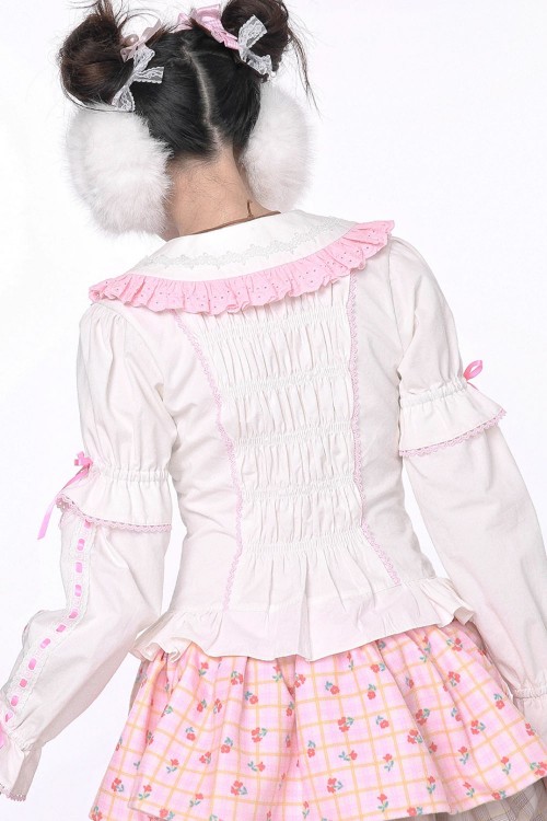 Blusa Blanca de Manga Larga Retro Bow  ~ SOS MEME CLUB