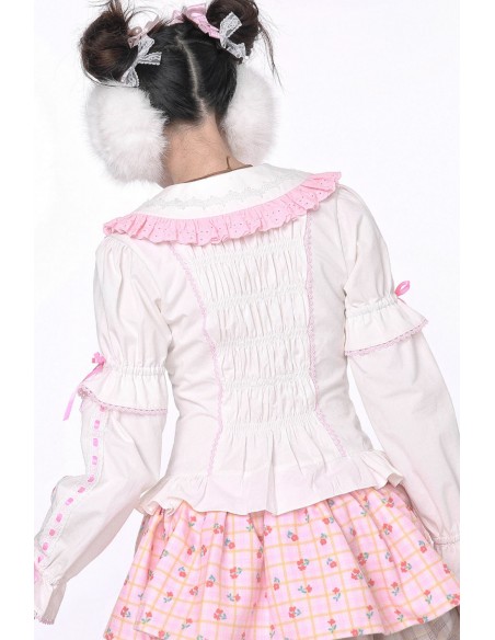 Retro Bow White and Pink Long Sleeve Blouse ~ SOS MEME CLUB