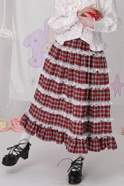 Retro Showa Tartan Tweed Skirt ~ SOS MEME CLUB