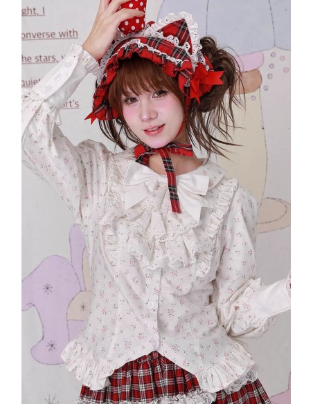 Blusa Blanca de Manga Retro Vintage Flowers  ~ SOS MEME CLUB