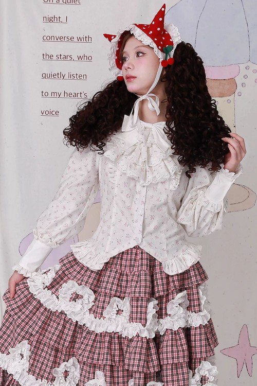 Blusa Blanca de Manga Retro Vintage Flowers  ~ SOS MEME CLUB