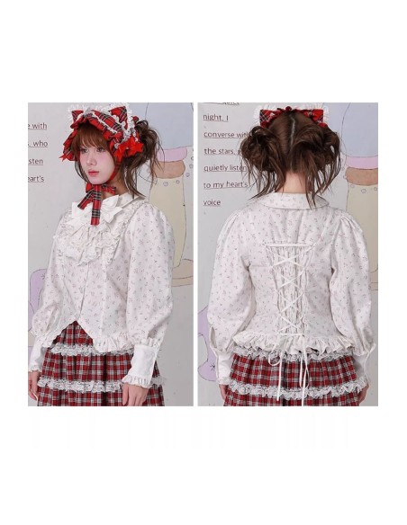 Blusa Blanca de Manga Retro Vintage Flowers  ~ SOS MEME CLUB