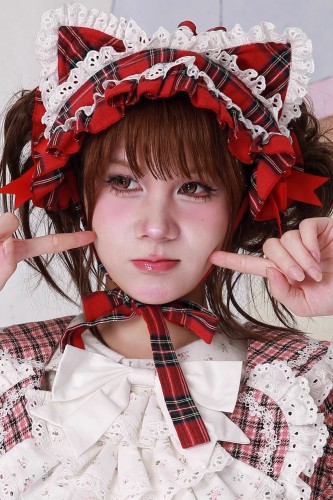 Red Tartan Kitty Headdress ~ SOS MEME CLUB