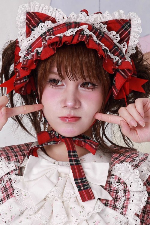 Headdress Red Tartan Kitty ~ SOS MEME CLUB
