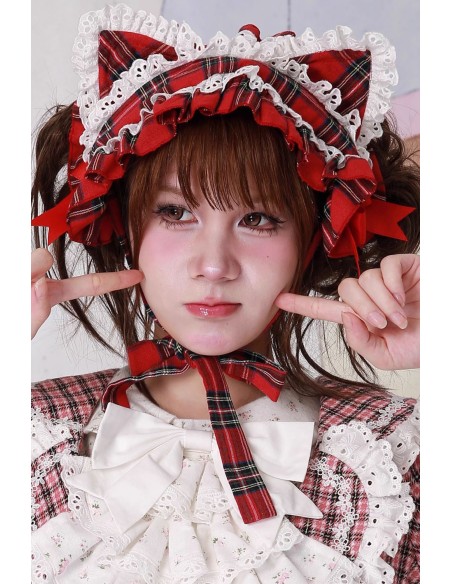 Red Tartan Kitty Headdress ~ SOS MEME CLUB