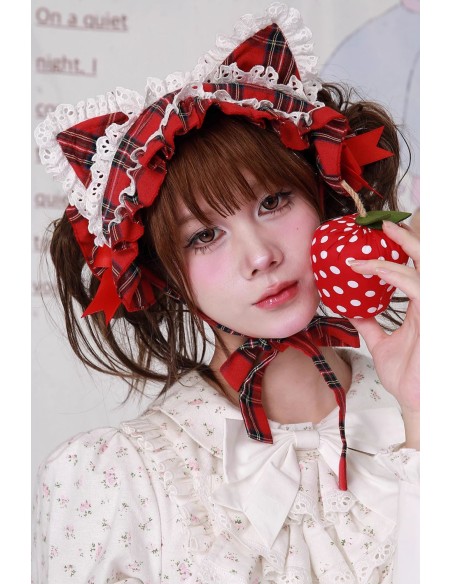 Red Tartan Kitty Headdress ~ SOS MEME CLUB