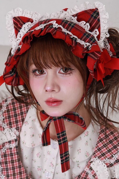 Red Tartan Kitty Headdress ~ SOS MEME CLUB
