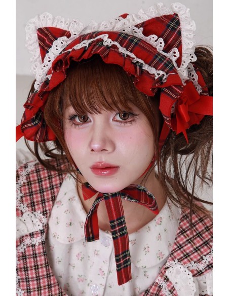 Headdress Red Tartan Kitty ~ SOS MEME CLUB