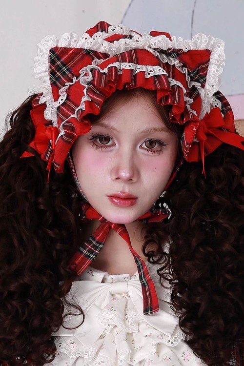 Headdress Red Tartan Kitty ~ SOS MEME CLUB