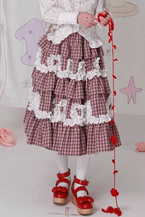 Falda Midi Vintage Showa Tartan Tweed ~ SOS MEME CLUB