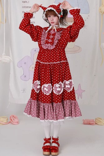 Vestido Sweet Winter Polka Dot Rojo ~ SOS MEME CLUB