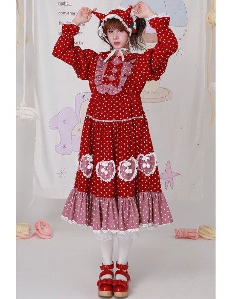 Vestido Sweet Winter Polka Dot Rojo ~ SOS MEME CLUB