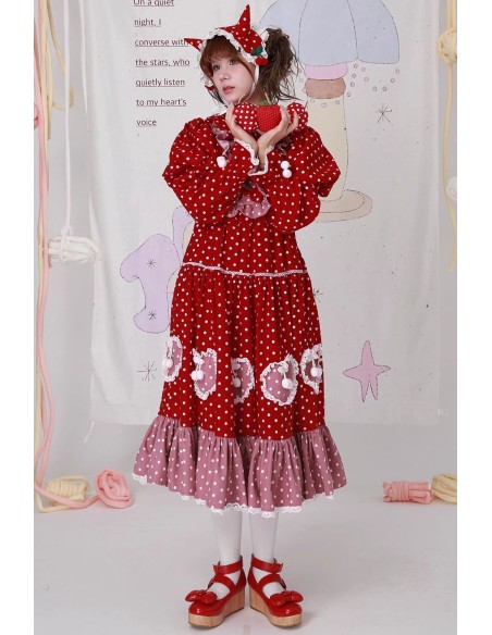 Sweet Winter Polka Dot Red Dress ~ SOS MEME CLUB