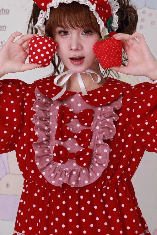 Sweet Winter Polka Dot Red Dress ~ SOS MEME CLUB