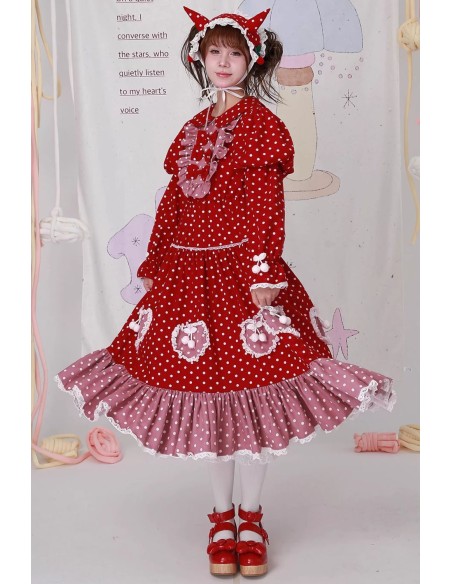 Vestido Sweet Winter Polka Dot Rojo ~ SOS MEME CLUB