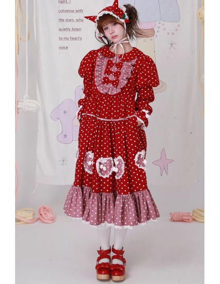 Vestido Sweet Winter Polka Dot Rojo ~ SOS MEME CLUB