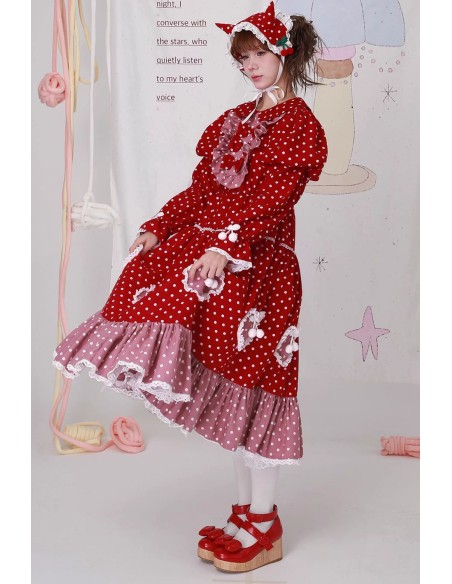 Sweet Winter Polka Dot Red Dress ~ SOS MEME CLUB